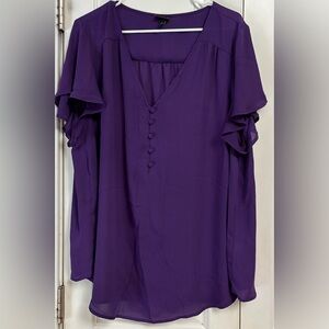 torrid Purple V-Neck Flutter Sleeve Blouse